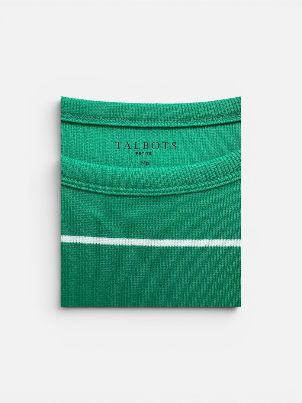 Talbots Petite Emerald Green Knit Top with White Stripe